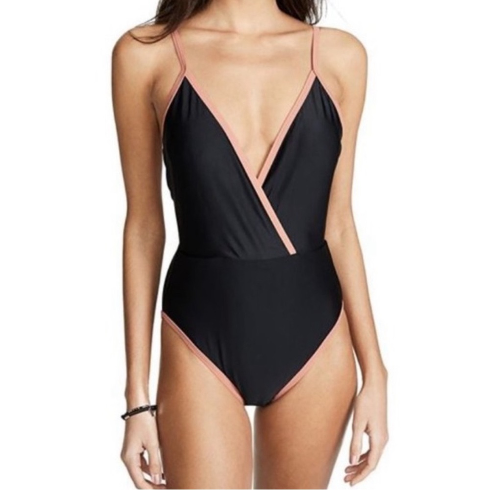 New Vix Paula Hermanny Jen Piping Plunge swimsuit Sz Small BLK